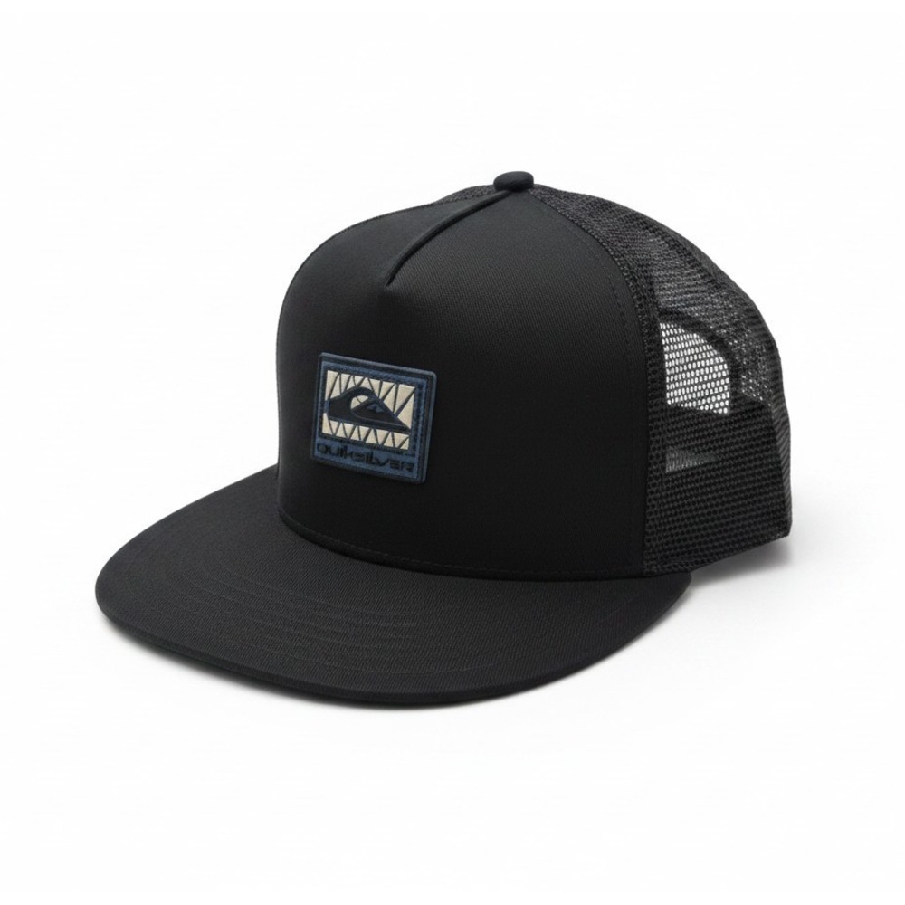 Quiksilver Mens Black Trucker Hat Flat Brim Snapback Mesh Cap‎ QSM15CA131 NEW